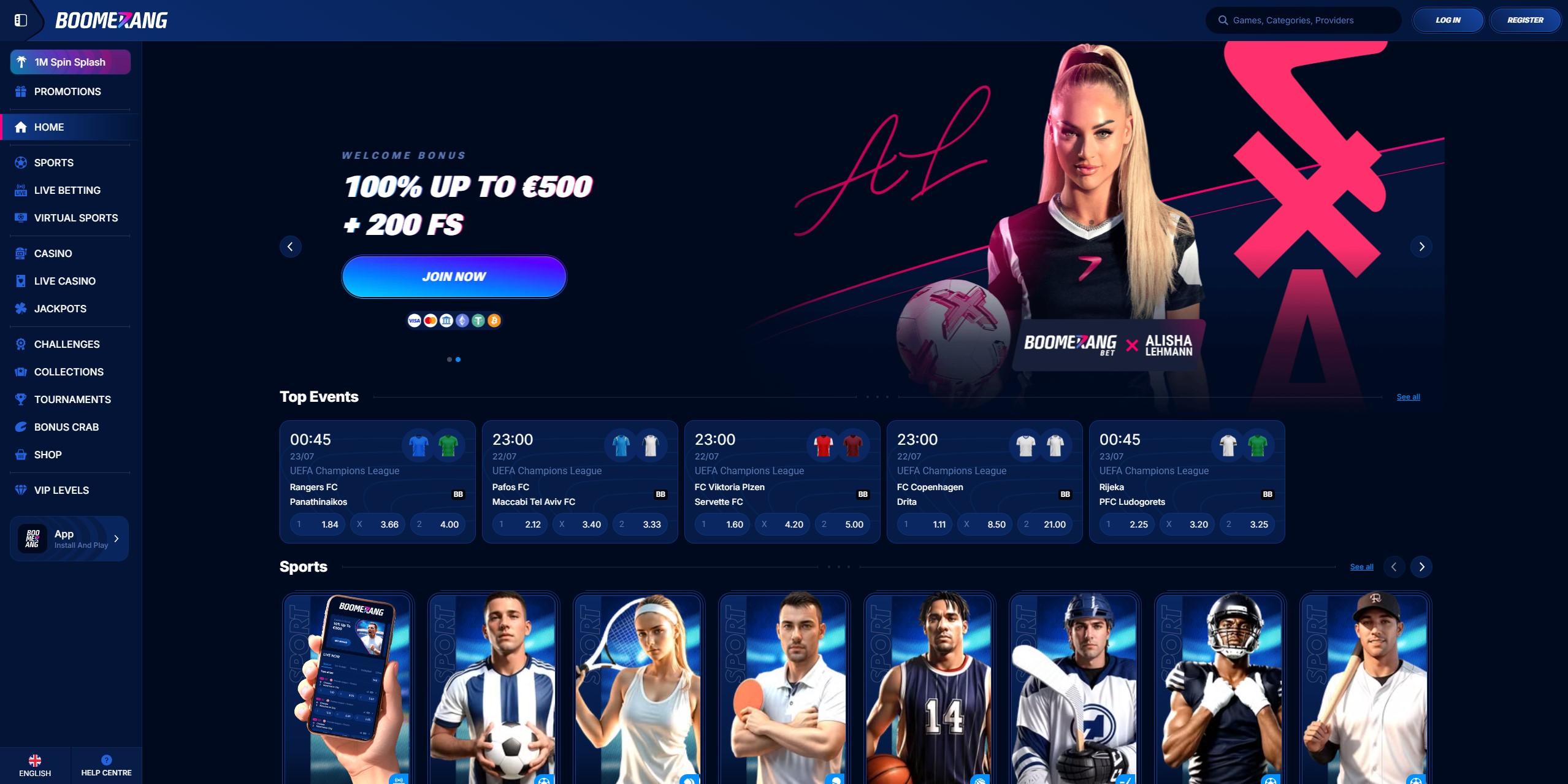 Boomerang Casino Main Interface
